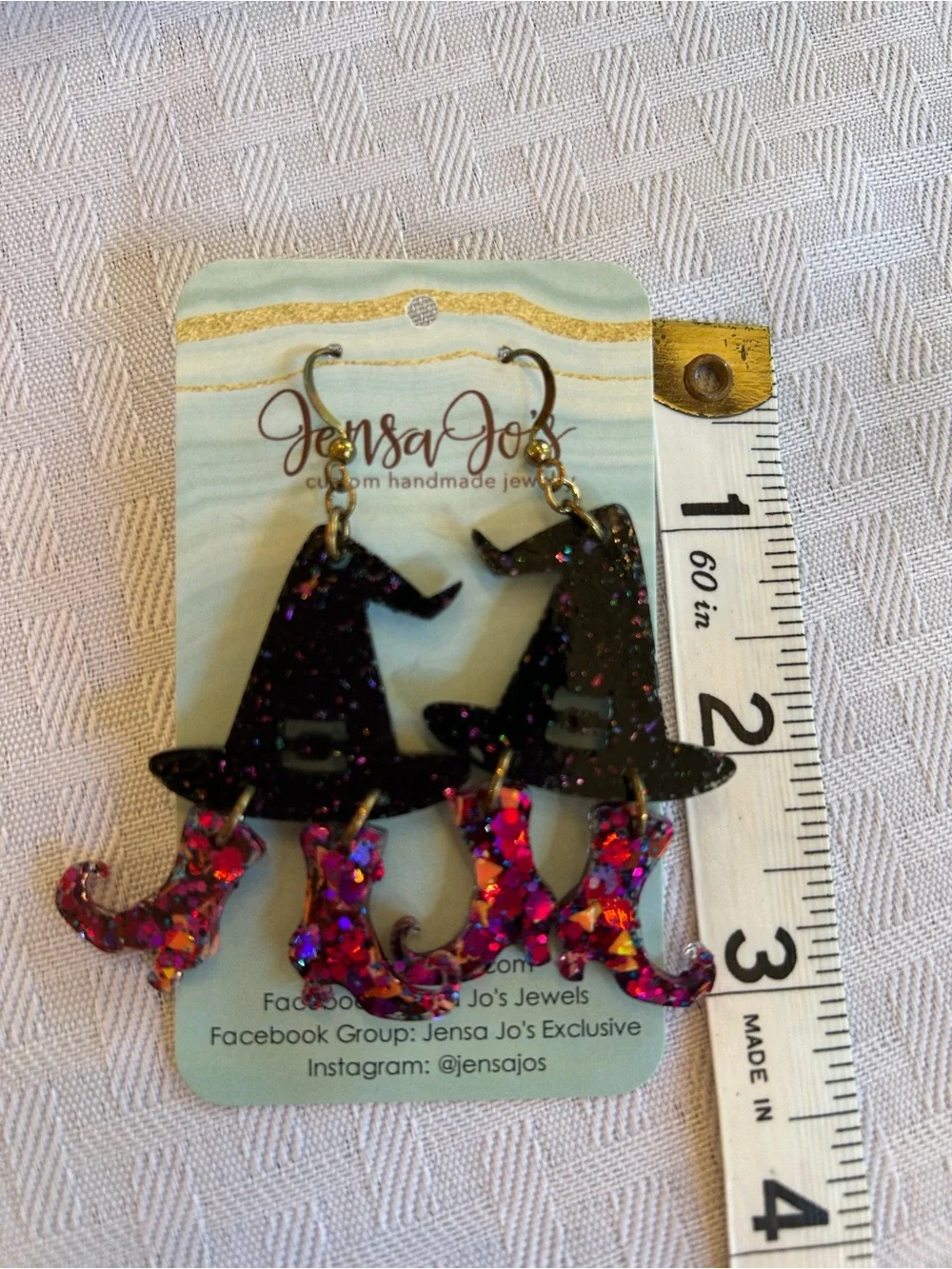Black & Pink Glitter Witch Hat Pierced Earrings